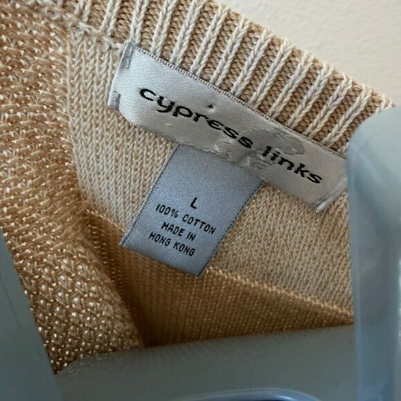 Cypress Links Sweater L Beige Cotton Knit Hong Kong Abstract Golf Patchwork Knit - Picture 4 of 5